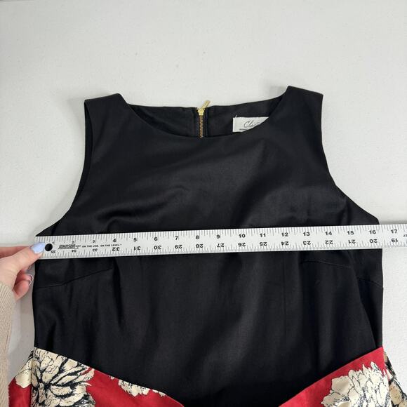 Closet London Dress Womens 12 Red Floral Pleated Retro Pinup Modest Cocktail - Picture 9 of 13